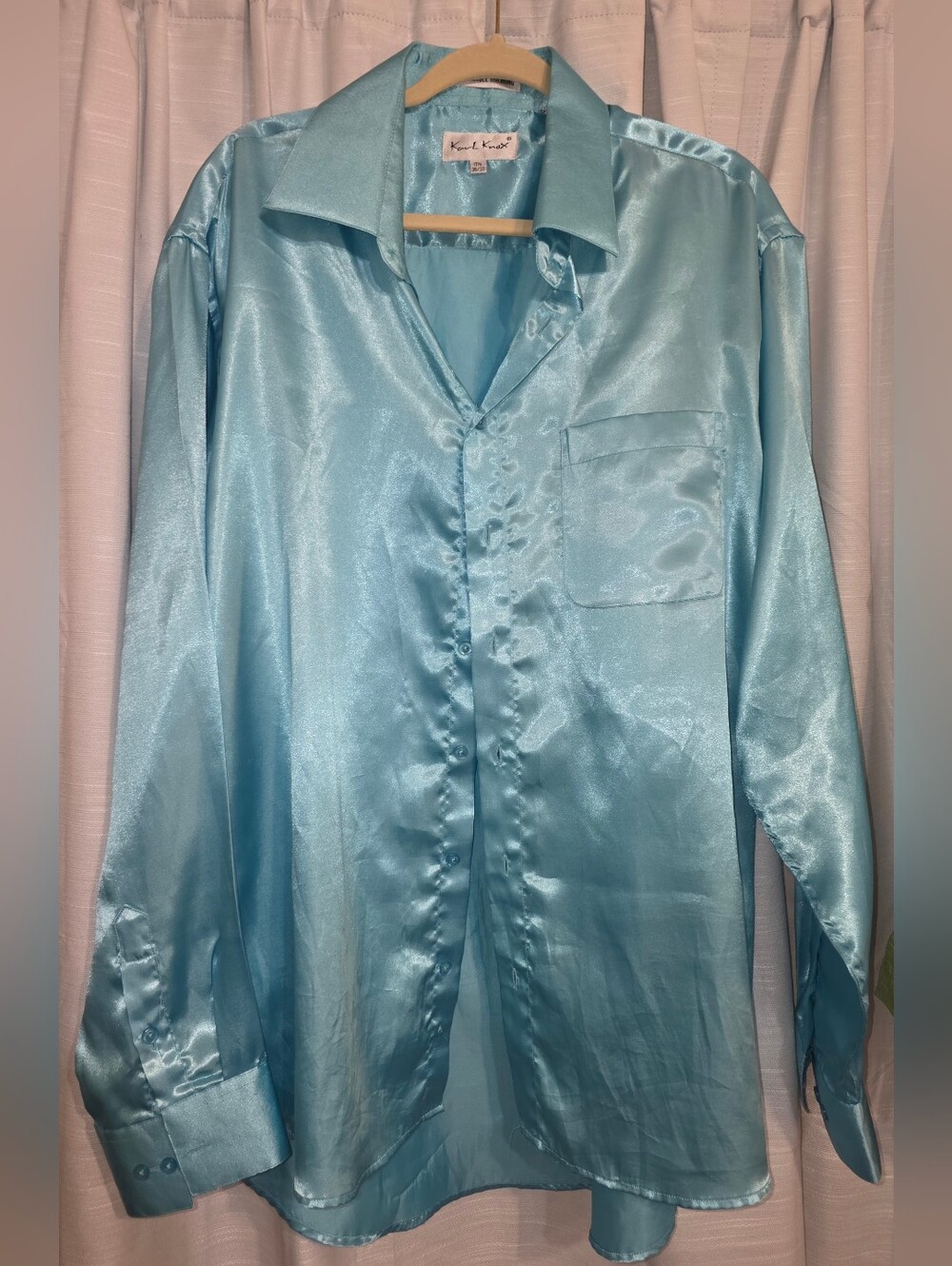 17.5 (2xl) Men's Light Blue Satin Button-Up Shirt